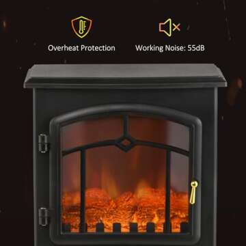 HOMCOM Electric Fireplace Stove, 22" Freestanding Fireplace Heater with 3-Sided Realistic Flame, Overheating Protection, Adjustable Temperature, Portable, 750W/1500W, Black