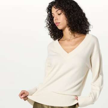 The Drop Women’s Maye Essential V-Neck Sweater, Whisper White, S