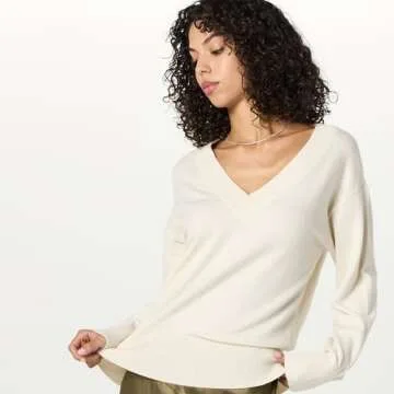 The Drop Women’s Maye Essential V-Neck Sweater, Whisper White, S