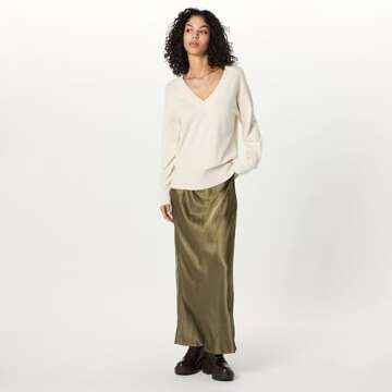 The Drop Women’s Maye Essential V-Neck Sweater, Whisper White, S