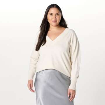 The Drop Women’s Maye Essential V-Neck Sweater, Whisper White, S