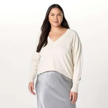 The Drop Women’s Maye Essential V-Neck Sweater, Whisper White, S
