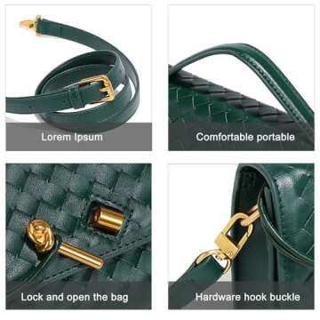 Trendy Handmade Woven Leather Crossbody Bag for Women, Women Underarm Shoulder Handbag, Evening Purse with Chain Strap, Black