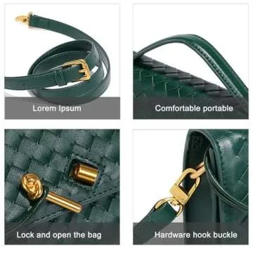 Trendy Handmade Woven Leather Crossbody Bag for Women, Women Underarm Shoulder Handbag, Evening Purse with Chain Strap, Black