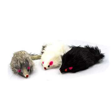 AXEL PETS 10 Giant Furry Mice with Catnip and Rattle Sound Made of Real Rabbit Fur Interactive Catch Play Mouse Toy for Cat, Pack of 10 Mice