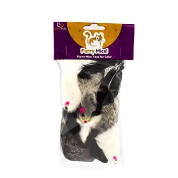 AXEL PETS 10 Giant Furry Mice with Catnip and Rattle Sound Made of Real Rabbit Fur Interactive Catch Play Mouse Toy for Cat, Pack of 10 Mice