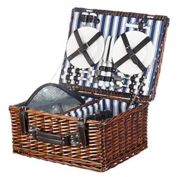 Picnic Basket Set for 4 Person | INSULATED Picnic Hamper Set | Picnic Table Set | Picnic Plates | Picnic Supplies | Summer Picnic Kit | Picnic Utensils Cutlery Flatware