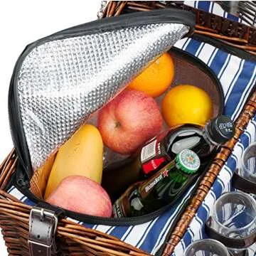 Picnic Basket Set for 4 Person | INSULATED Picnic Hamper Set | Picnic Table Set | Picnic Plates | Picnic Supplies | Summer Picnic Kit | Picnic Utensils Cutlery Flatware