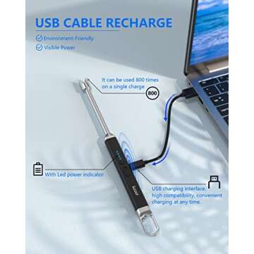 Betrich long lighter, Candle Lighters Electric Lighter, Rechargeable Arc Lighter with LED Display, 3...