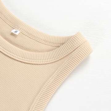 Artfish Women Casual Basic Sleeveless High Neck Rib-Knit Front Racerback Crop Tank Top Neutral Tan Beige M
