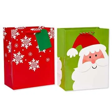 American Greetings Large Christmas Gift Bags with Tissue Paper Bundle; 4 Gift Bags and 20 Sheets of Tissue Paper