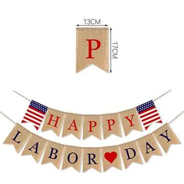SWYOUN Burlap Happy Labor Day Banner Mantel Fireplace Supplies Bunting Garland Decoration