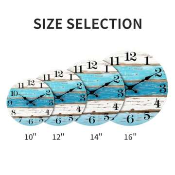 Beach Themed Blue Wall Clocks Battery Operated Silent Non-Ticking, Vintage Round Rustic Coastal Nautical Clock Decorative for Home Kitchen Living Room Office Bathroom Bedroom(10 Inch)