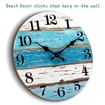 Beach Themed Blue Wall Clocks Battery Operated Silent Non-Ticking, Vintage Round Rustic Coastal Nautical Clock Decorative for Home Kitchen Living Room Office Bathroom Bedroom(10 Inch)