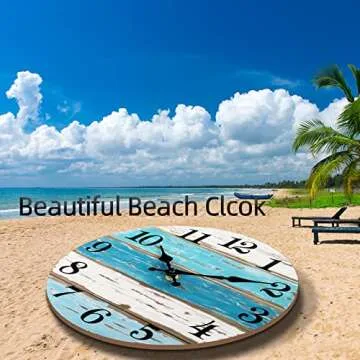 Beach Themed Blue Wall Clocks Battery Operated Silent Non-Ticking, Vintage Round Rustic Coastal Nautical Clock Decorative for Home Kitchen Living Room Office Bathroom Bedroom(10 Inch)