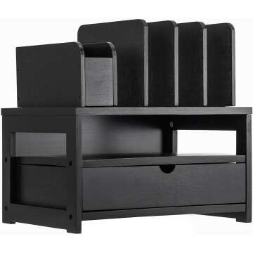 Bamboo Desk Organizer with Drawer & Adjustable Holder