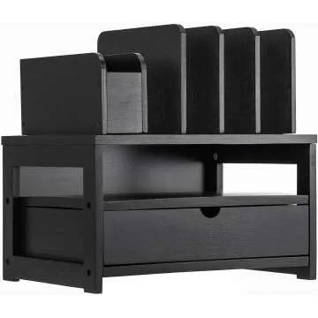 Bamboo Desk Organizer with Drawer & Adjustable Holder