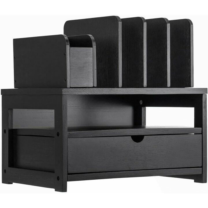 Bamboo Desk Organizer with Drawer & Adjustable Holder