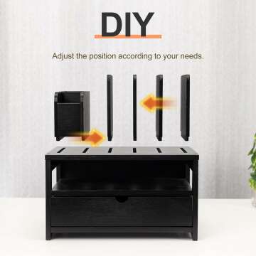 Bamboo Desk Organizer with Drawer & Adjustable Holder