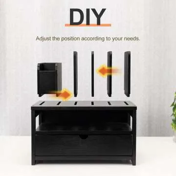 Bamboo Desk Organizer with Drawer & Adjustable Holder