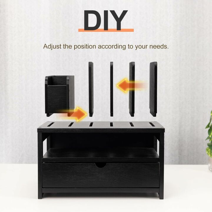 Bamboo Desk Organizer with Drawer & Adjustable Holder