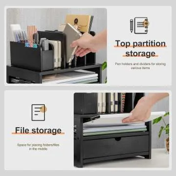 Bamboo Desk Organizer with Drawer & Adjustable Holder