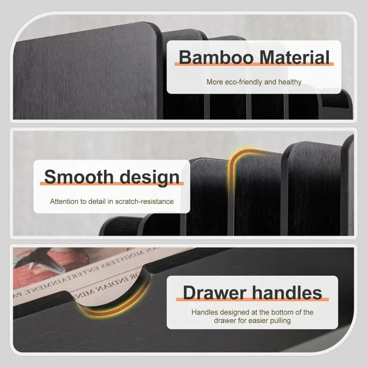 Bamboo Desk Organizer with Drawer & Adjustable Holder