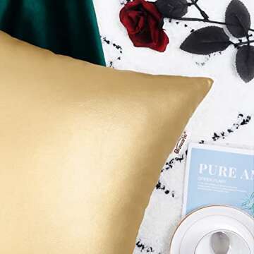 BRAWARM Faux Leather Throw Pillow Covers 18 X 18 Inches - Gold Leather Pilow Covers Pack of 2, Solid Dyed Leather Pillowcases for Couch Bed Sofa Garden Home Decorative