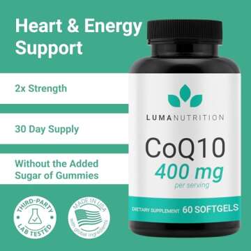 Luma Nutrition CoQ10 400mg Softgels - High-Absorption Coenzyme Q10 - Co Q-10 200mg / 400mg Per Serving - Heart Health - 60 Liquid Softgels