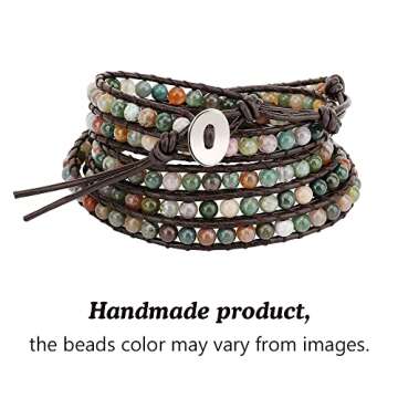 Emibele Leather Wrap Bracelets for Women, Handmade Agate Beaded Layered Bracelets Boho Jewelry Wrist Accessory for Lady Adult, Green