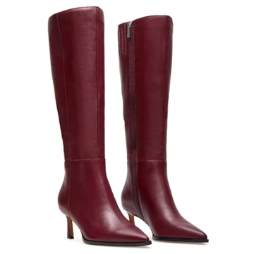 Chic MICIFA Burgundy Kitten Heel Knee High Boots for Women - Elegant Dress Footwear