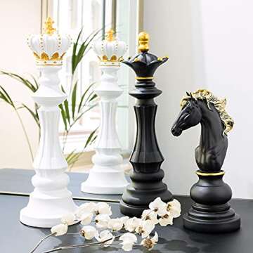 Navaris Chess Statue Decor Piece - 14.5" Tall Decorative Resin Sculpture - Black Queen