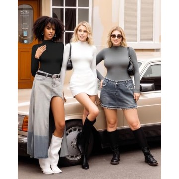 MANGOPOP Women's Mock Turtle Neck Slim Fit Long Half Short Sleeve T Shirt Tight Tops Tee