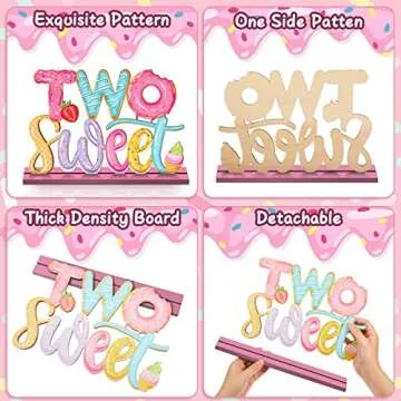Donut Two Sweet Letter Sign Wooden Table Centerpieces 2st Donut Party Decorations for Baby Shower Boys Girls Birthday Party Supplies Decor Photo Props Kids