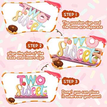 Donut Two Sweet Letter Sign Wooden Table Centerpieces 2st Donut Party Decorations for Baby Shower Boys Girls Birthday Party Supplies Decor Photo Props Kids