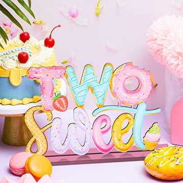 Donut Two Sweet Letter Sign Wooden Table Centerpieces 2st Donut Party Decorations for Baby Shower Boys Girls Birthday Party Supplies Decor Photo Props Kids