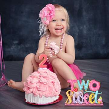 Donut Two Sweet Letter Sign Wooden Table Centerpieces 2st Donut Party Decorations for Baby Shower Boys Girls Birthday Party Supplies Decor Photo Props Kids