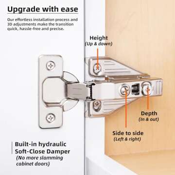 DecoBasics (10 PCS) Full Overlay Soft Close Cabinet Hinges for Kitchen Cabinets - 105° Face Frame Concealed Cabinet Door Hinge -3 Way Adjustability -Clip on Plate & Matching Screw 4 Easy Installation