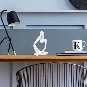 INNOLITES Resin Statue Thinker Style Decoration Abstract Sculptures Collectible Figurines for Home Decor Modern Office Shelf Desktop（White Left）