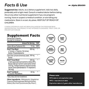 ONNIT Alpha Brain Premium Nootropic Brain Supplement for Men & Women - Caffeine-Free Focus Capsules for Concentration, Brain Booster & Memory Support 90 Count (Pack of 2)