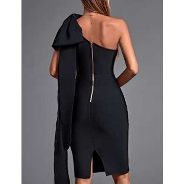 whoinshop Women's One Shoulder Bowknot Celebrity Bodycon Evening Party Bandage Dress