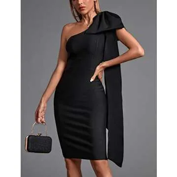 whoinshop Women's One Shoulder Bowknot Celebrity Bodycon Evening Party Bandage Dress