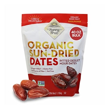 Sunny Fruit Organic Dried Pitted Deglet Nour Dates | Healthy Sweet Snack - 2.5 lbs