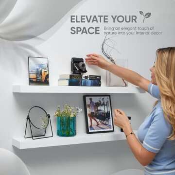 Homeforia White Floating Shelves 36 Inches Long, Premium Solid Wood, Long White Floating Shelves for Living Room, Heavy Duty Bracket, 36 x 6.5 x 1.75 inch, Set of 2