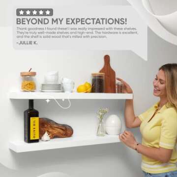 Homeforia White Floating Shelves 36 Inches Long, Premium Solid Wood, Long White Floating Shelves for Living Room, Heavy Duty Bracket, 36 x 6.5 x 1.75 inch, Set of 2