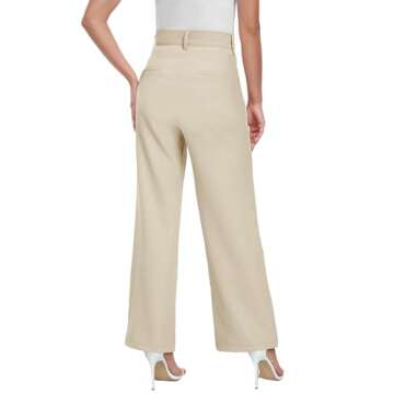 ELLEVEN Wide Leg Dress Pants Womens Work Pants High Waisted Business Office Palazzo Suit Pants Loose Casual Trousers Slacks with Pockets Apricot Small