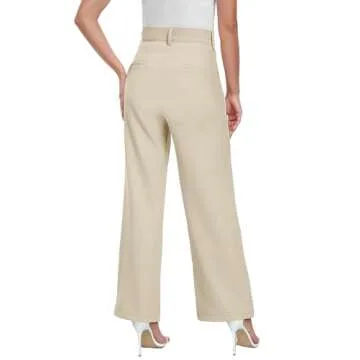 ELLEVEN Wide Leg Dress Pants Womens Work Pants High Waisted Business Office Palazzo Suit Pants Loose Casual Trousers Slacks with Pockets Apricot Small