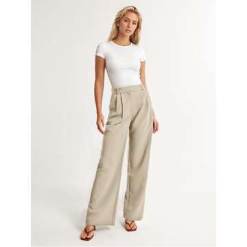 ELLEVEN Wide Leg Dress Pants Womens Work Pants High Waisted Business Office Palazzo Suit Pants Loose Casual Trousers Slacks with Pockets Apricot Small