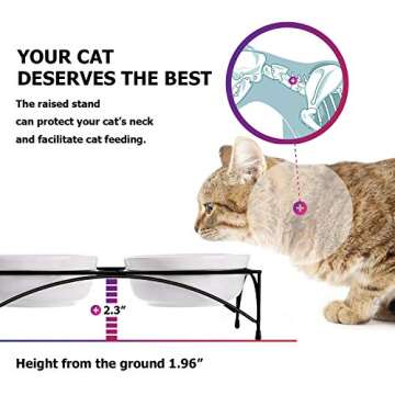 Y YHY Cat Food Bowls, Elevated Cat Bowls with Stand, Protect Cat's Spine, Raised Cat Bowls for Food and Water, Ceramic Pet Feeding Bowls, Whisker Fatigue, 12 Ounces, Dishwasher Safe
