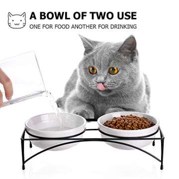 Y YHY Cat Food Bowls, Elevated Cat Bowls with Stand, Protect Cat's Spine, Raised Cat Bowls for Food and Water, Ceramic Pet Feeding Bowls, Whisker Fatigue, 12 Ounces, Dishwasher Safe